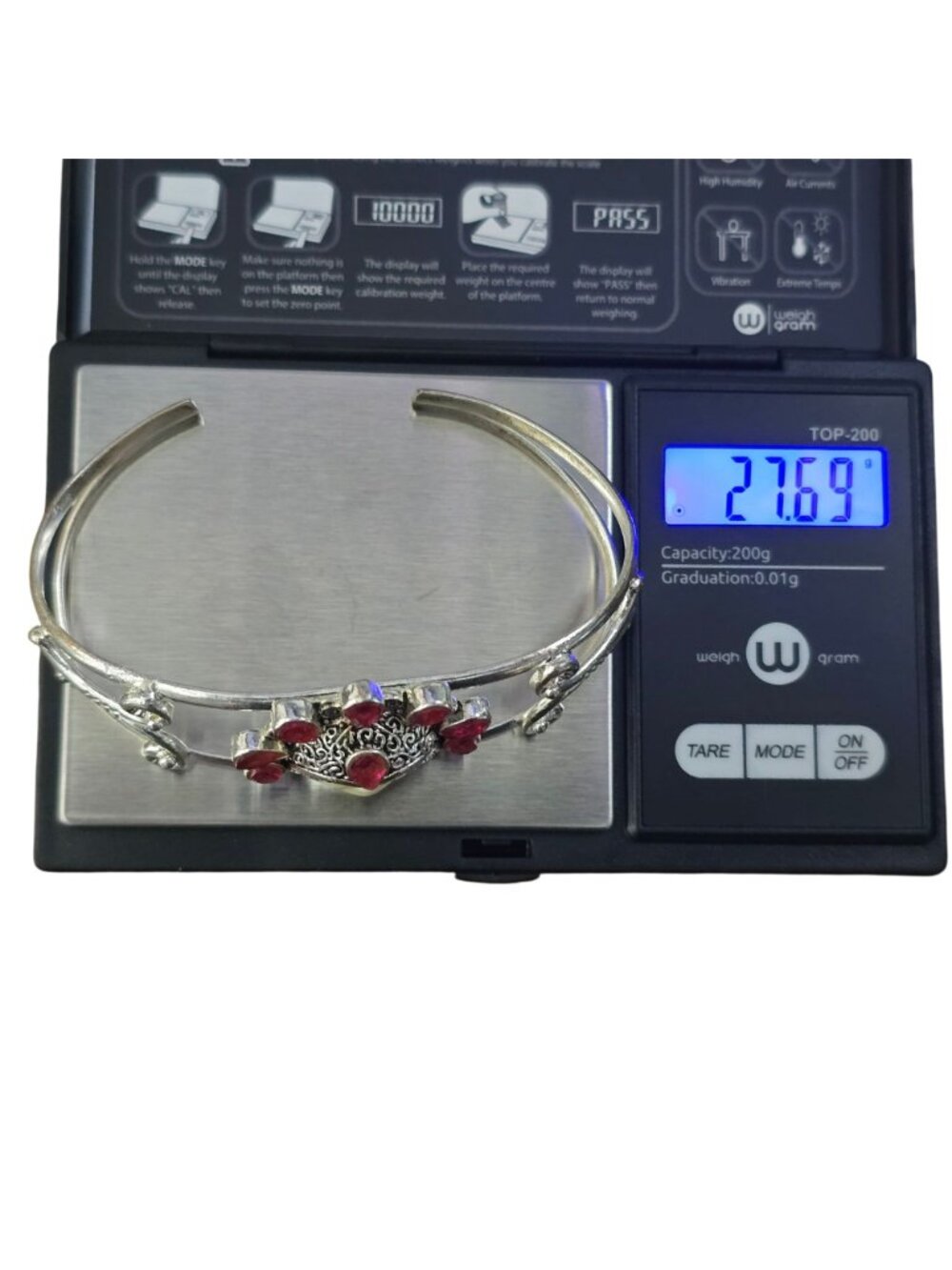 925 Sterling Silver Cuff Bracelet Red Stone Goddess Face Mask Open Bangle - Picture 6 of 9